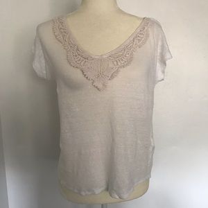 Lucky Brand Linen White Crotchet Top